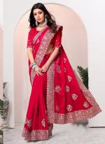 Crepe Silk Cherry Wedding Wear Zarkan Work Saree